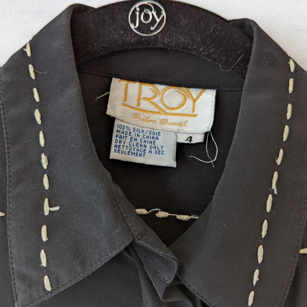 Vintage Silk Black Button Down Size 4 - Picture 2 of 11
